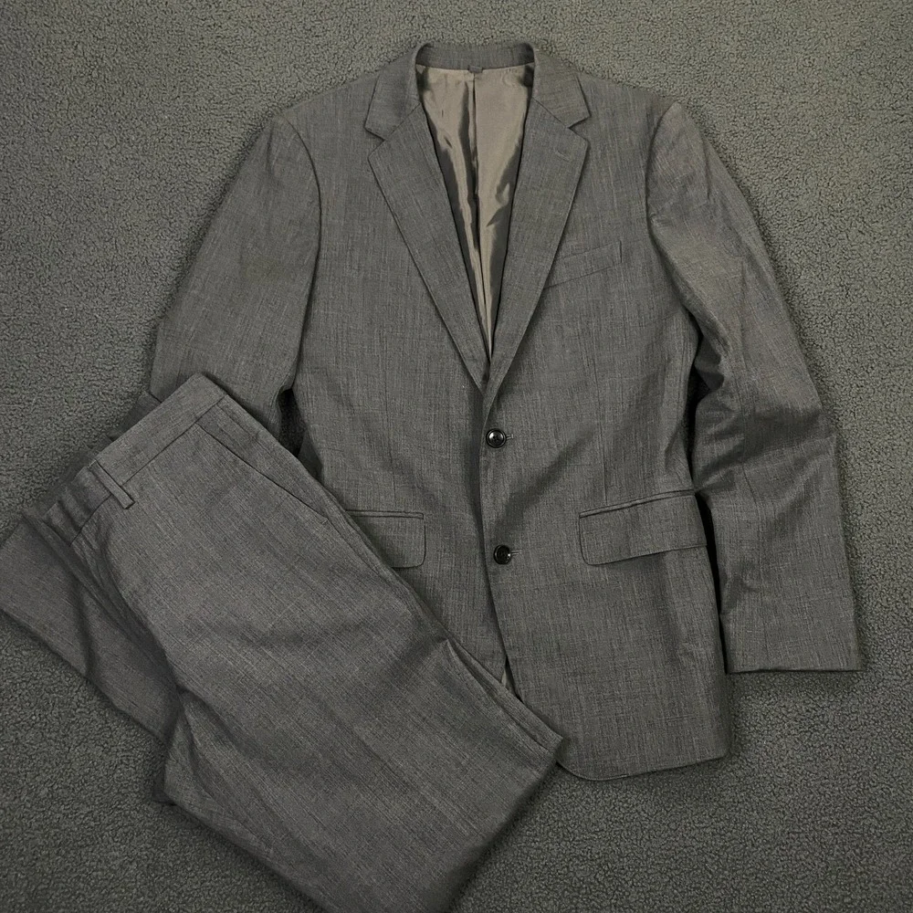 Bonobos Jetsetter Wool Suit 38R Slim Fit 32x34 Solid Gray Stretch 2 Piece